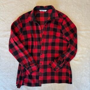 Red and Black Plaid Button-Up Shirt